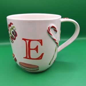 Anthropologie Holifaye Letter "E" Stoneware Mug Christmas Holiday Coffee Cup